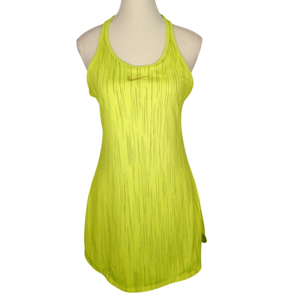Nike Womens Dri-FIT Tennis Dress Neon Yellow Volt Racerback 800930-702 Size M